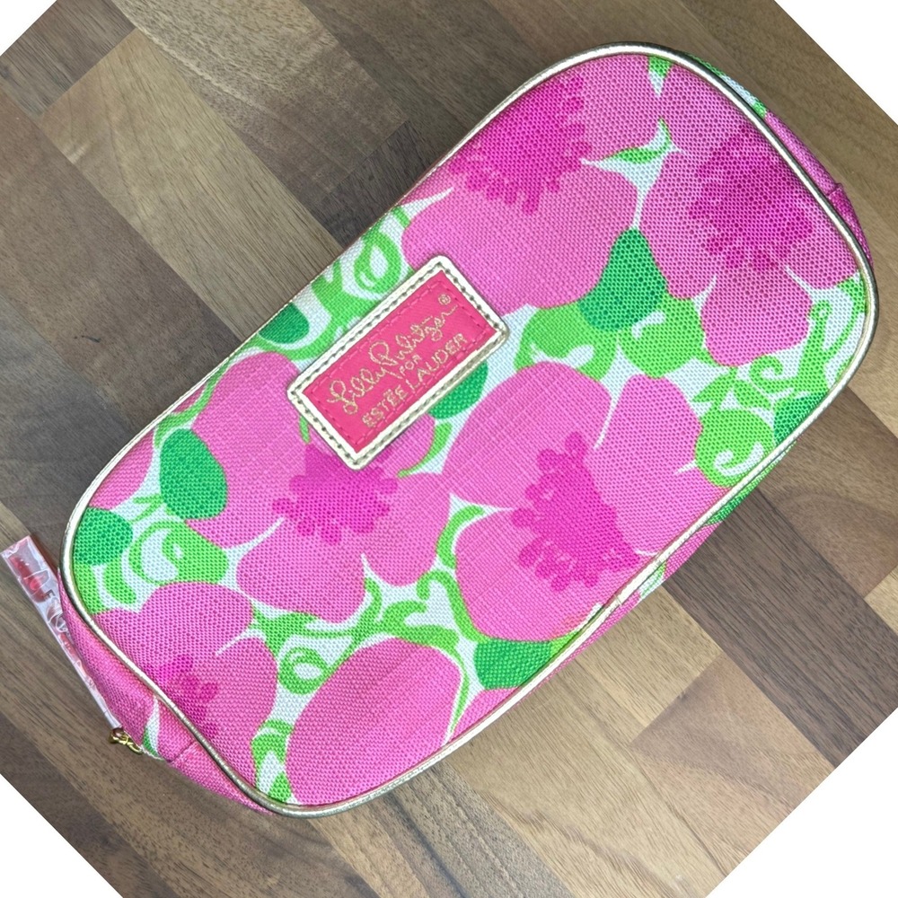 Lilly Pulitzer Estee Lauder Floral Makeup Bag Pink Green Cosmetic Travel Pouch